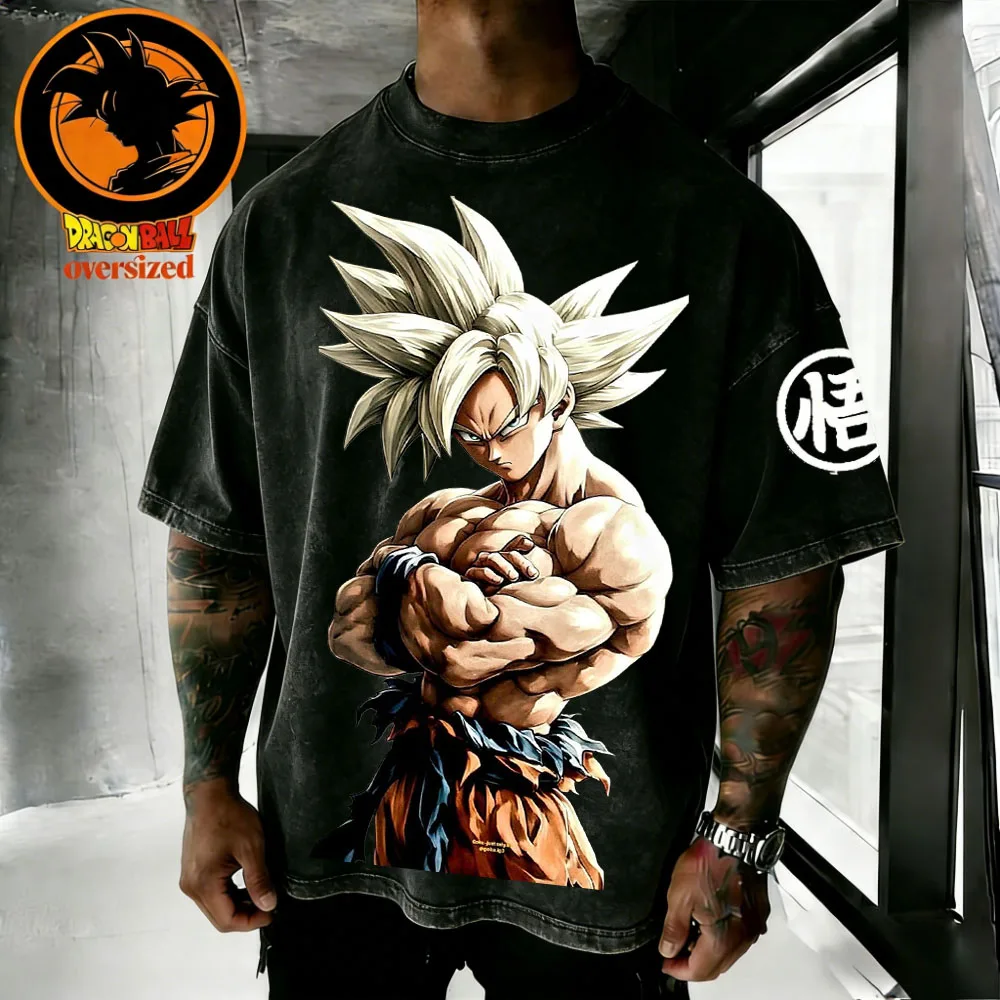 2026 Sommer Dragon Ball Retro Washed Cotton Fitness T-Shirt Herren Oversized Kurzarm Familien Unisex Kinder Freizeitshirt