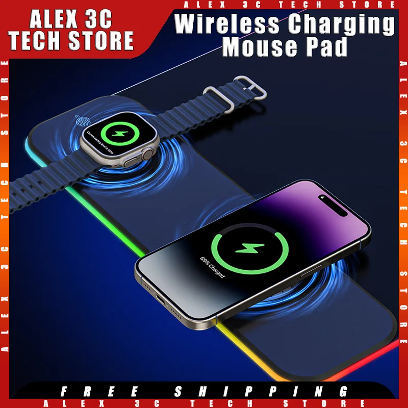 

Wireless Charging Mouse Pad Extra Thickened RGB Luminous Office Mouse Mat 15W Fast Charging Gaming Mouse Pad Pc Gamer Accessory
