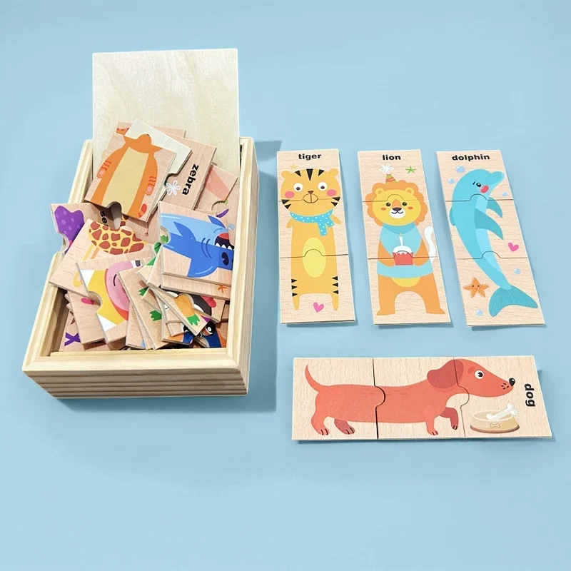 48-delige houten dierenpuzzelspeelgoed voor het matchen, verpakt in een doos, dierenkoppelingsspel, cadeau voor kinderen
