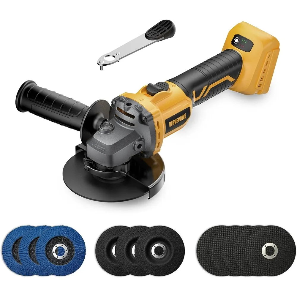 

Угловая шлифовальная машина, бесщеточная, подходит для аккумулятора DEWALT 20 В, 6 шлифовальных машин с регулируемой скоростью, аккумуляторная 4-1/2 дюйма, с 5 отрезными кругами, 3 шлифования