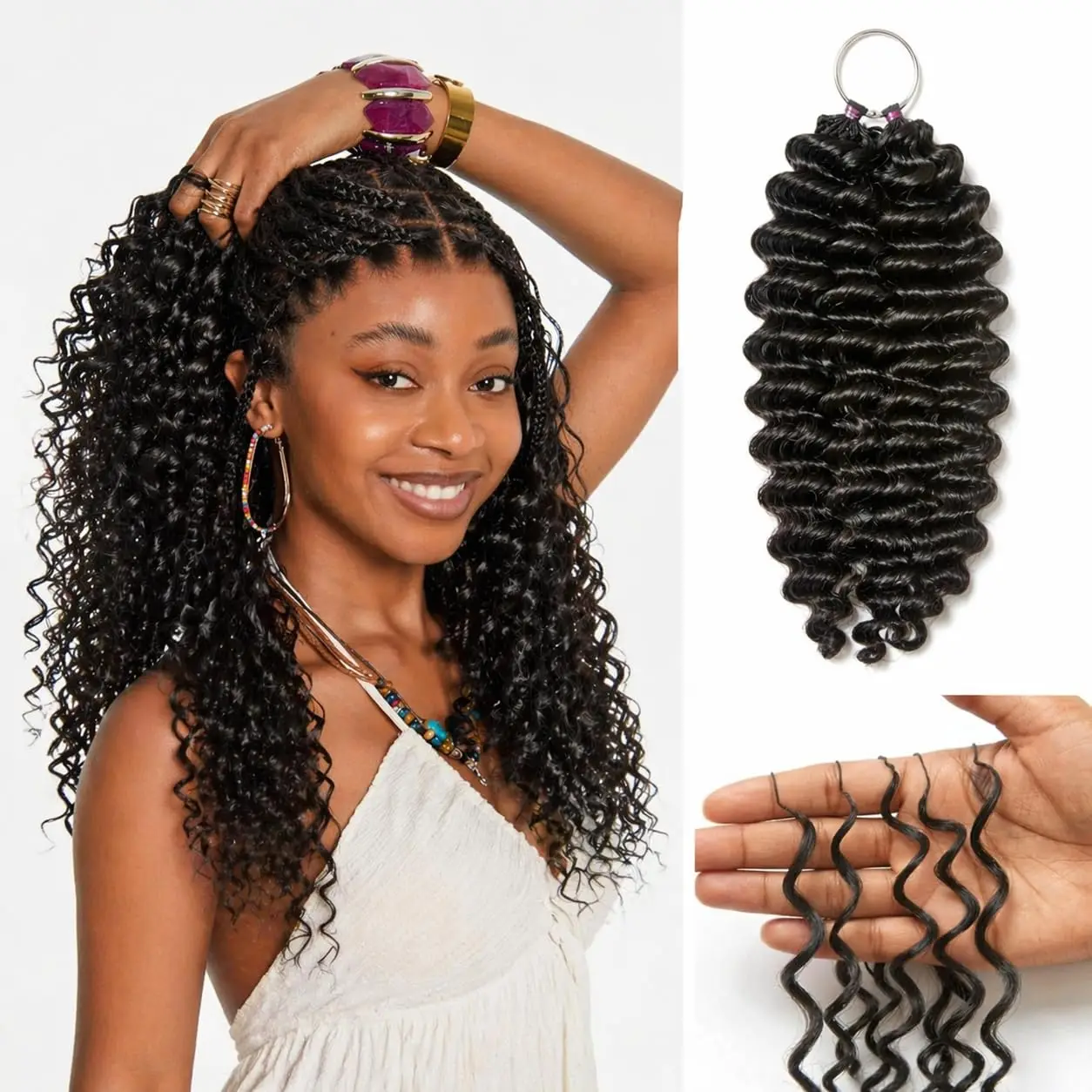 Extensions de cheveux humains au crochet Deep Wave pour femmes noires, 30 pouces, 1 paquet/60g, pré-séparées, nœuds miracle, aspect naturel doux, légères, sans nœuds
