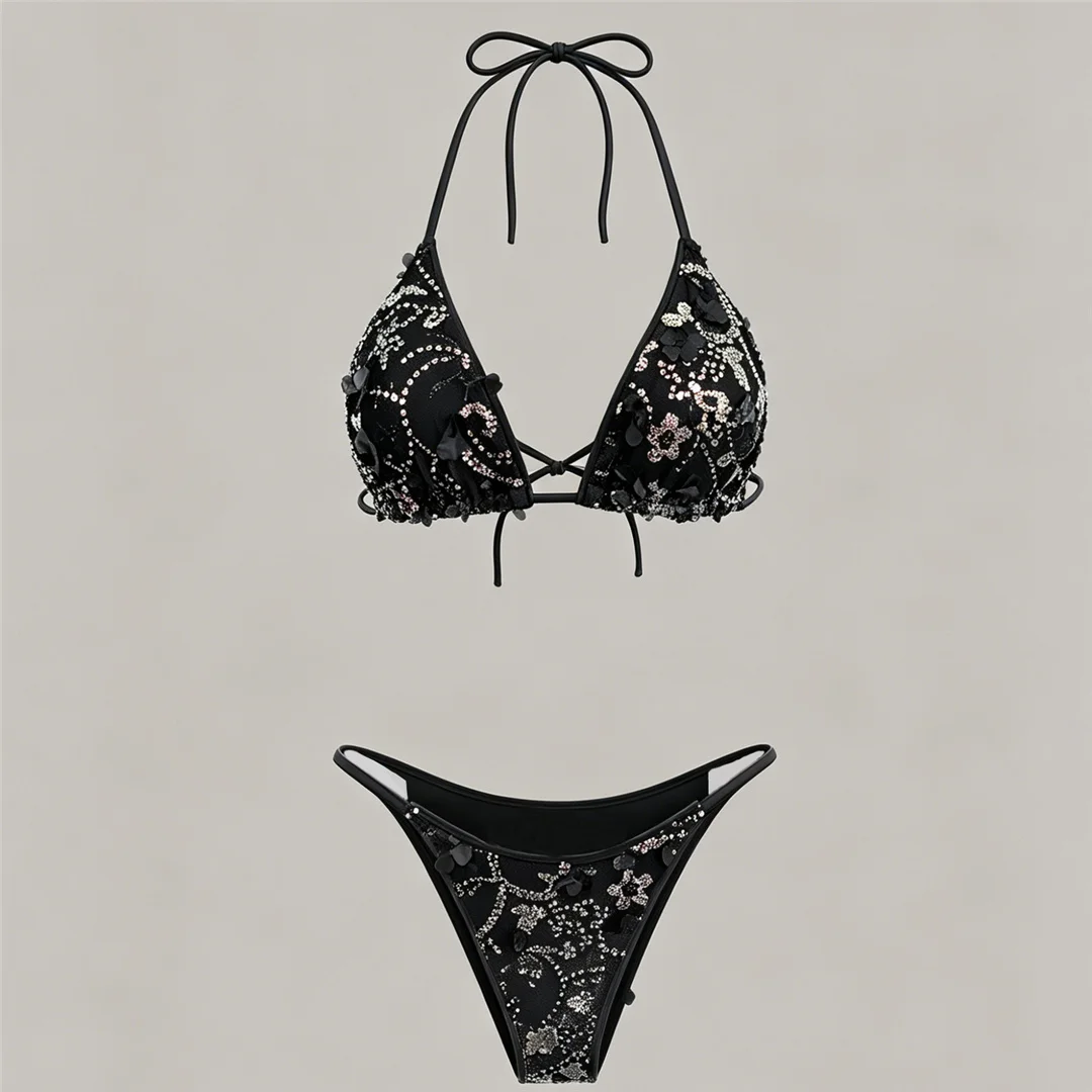S - XL Dreiteiliges Bikini-Set mit Rock, Blumen, Pailletten, Damen-Bikini, Badeanzug, Badebekleidung, Badeanzug, Schwimmbekleidung V7864 – Detail 20