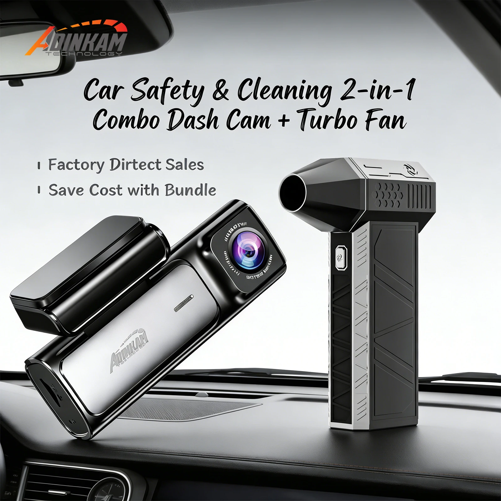2-in-1 Combo Set 4K + 2.5K Dash Cam with 5G WiFi and Turbo Fan 110000RPM for Portable Car Cleaning