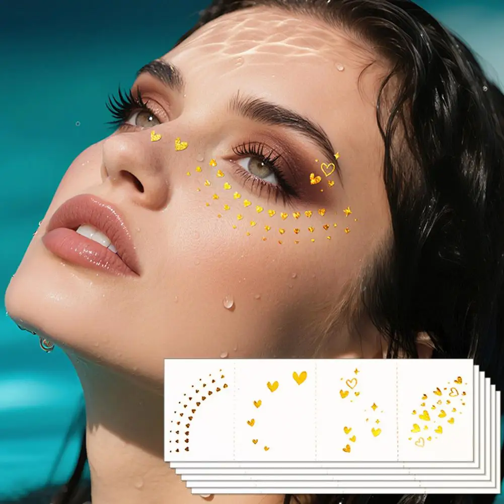 Temporary Tattoos Stickers The Corner of The Eye Tattoos with Heart Star Pattern Temporary Body Art Stickers for Party Use