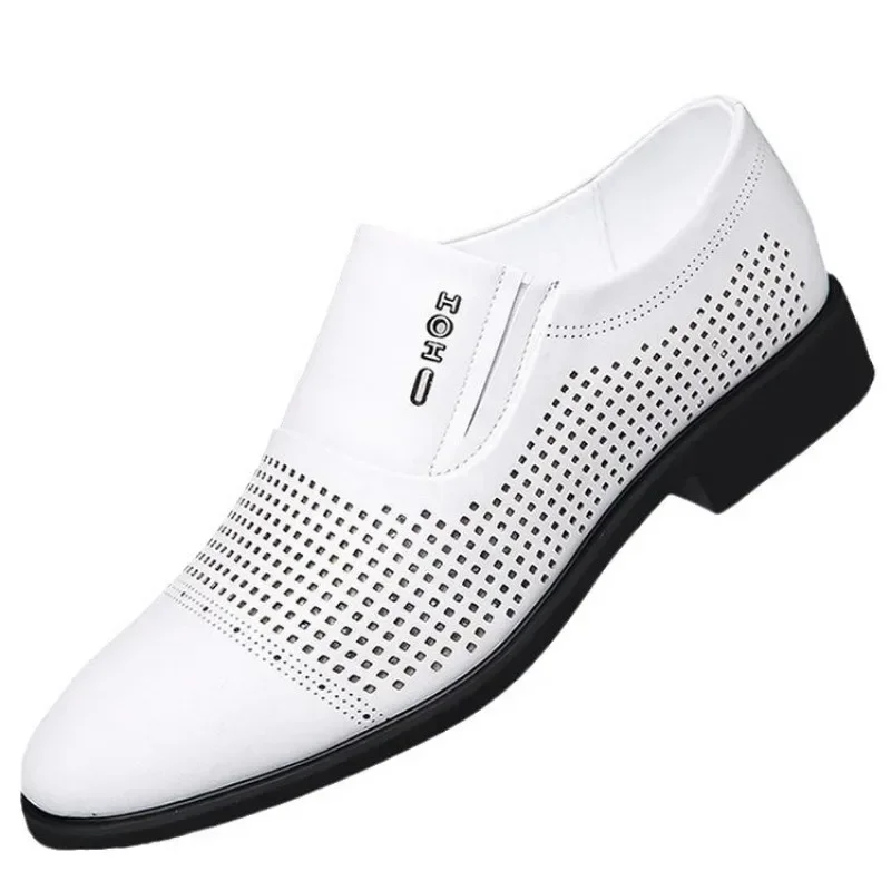 Men Business Formal Leather Shoes White Inner Height Increasing Men Shoes Leather Shoes Slip on Shoes