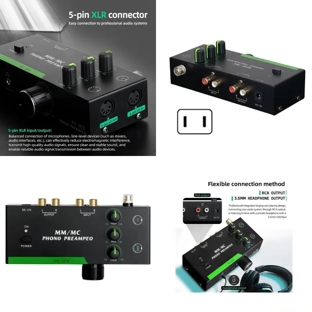 

E56B Precisions MM/MCs Turntables Preamp 3 Band Tone Adjustment XLRs Interfaces Metal Body