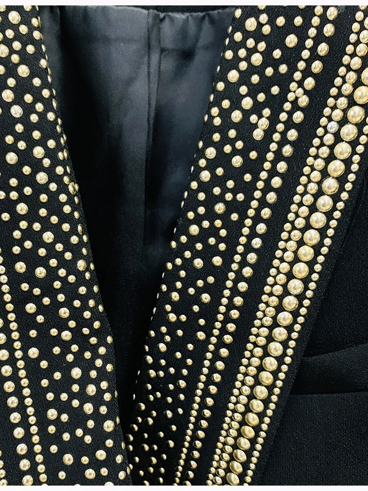 HIGH STREET-Chaqueta de diseño elegante para mujer, bléiser con hojas de Metal y cinturón, cuello chal, novedad de 2024