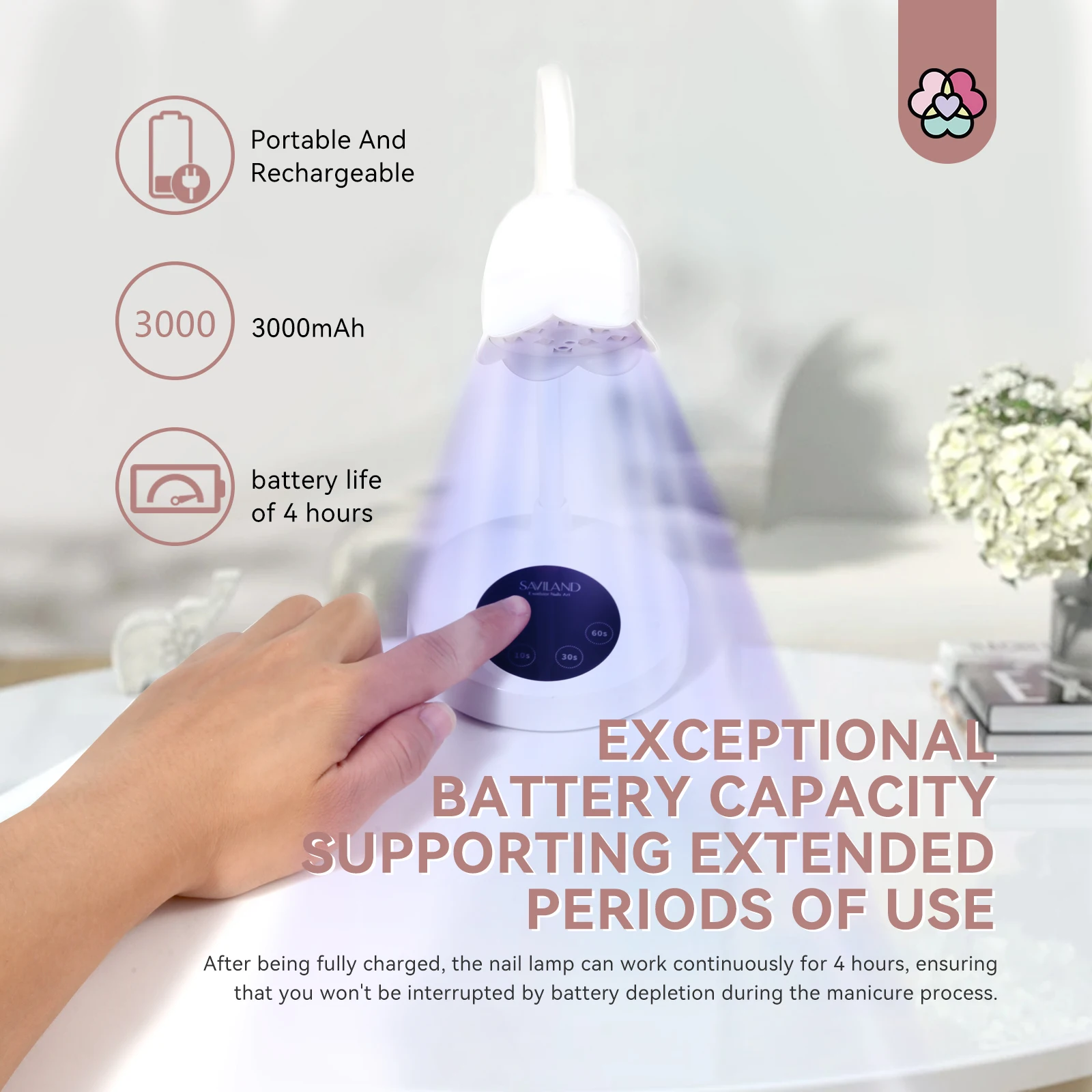 SAVILAND Mini-Gel-Nagellack-Trocknungslampe, wiederaufladbar, UV-LED-Nagellampe, Schwanenhälse, kabellose Nagellampe für Gel-Nagel, schnell trocknend