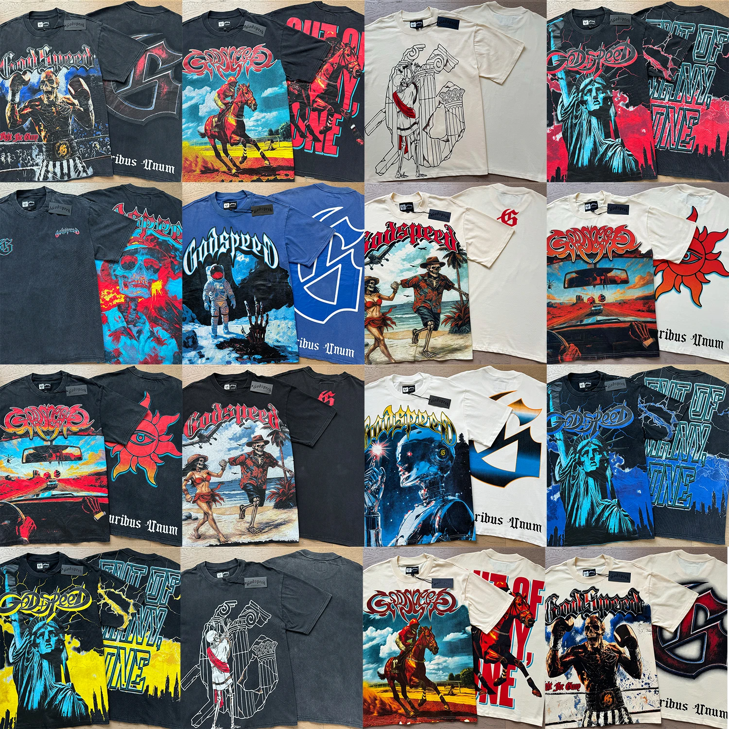 

Новая футболка Godspeed 2025 года, американская уличная хип-хоп модная брендовая черная потертая летняя повседневная свободная хлопковая футболка с принтом черепа