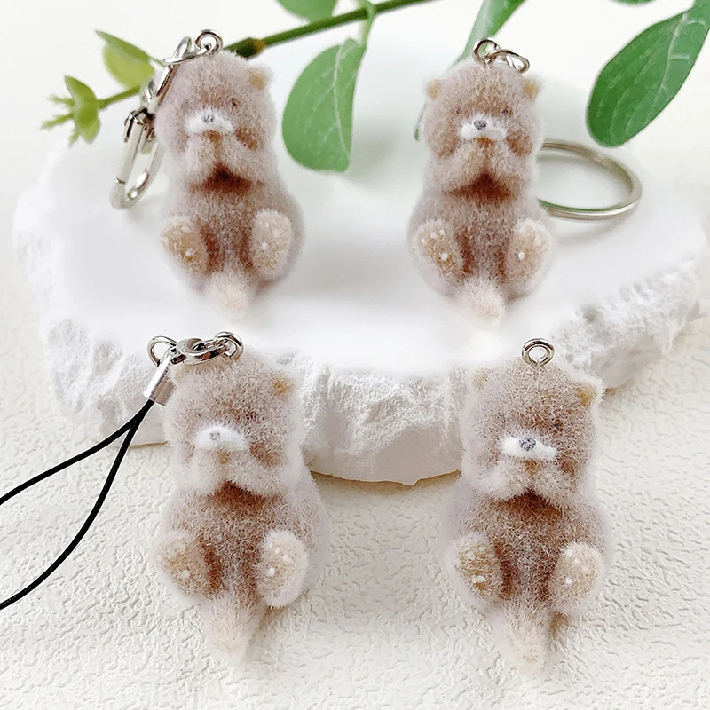 Cute Cartoon Keychain Lovely 3D Flocked Otter Pendant Bag Pendant Keyring Hanging Decoration DIY Key Accessories