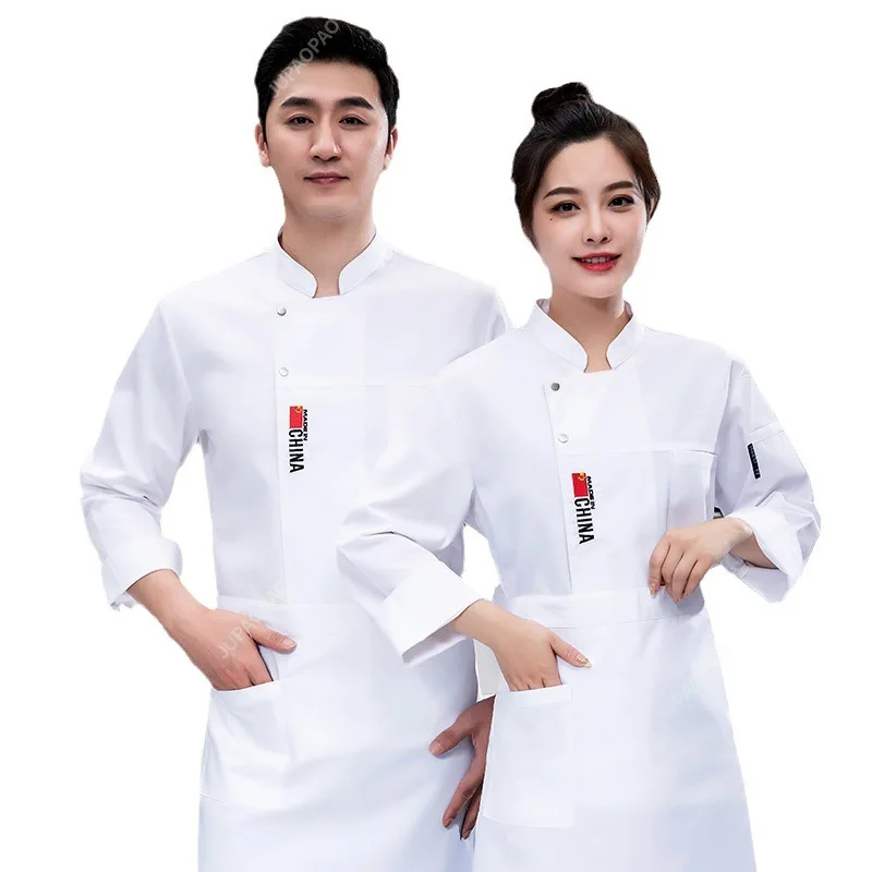 New Models Uniform Long Autumn and Winter Clothes Dining Restaurant School Rear Kitchen Chef Overalls Men's Short Sleeve Plus-S