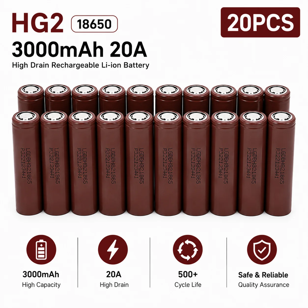 18650 Wiederaufladbare Batterie 3,7V 3000mAh 20A Flachkopf-Hochstrom-Lithium-Ionen-Zelle Ersatz für HG2 Schneller EU-Versand