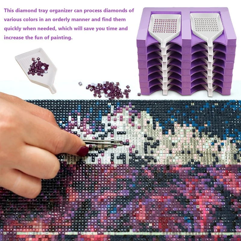 Organizador De Bandeja De Pintura De Diamante, Kits De Ferramentas De Pintura, Acessórios Roxos, 16 Slots