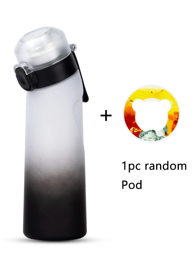 YOCITY 1 Stück 650 ml aromatisierte Wasserflasche mit zufälligen 1 Aromapseln Luftwasserflasche Frosted Black Air Camping Sport Fitness Cup 3