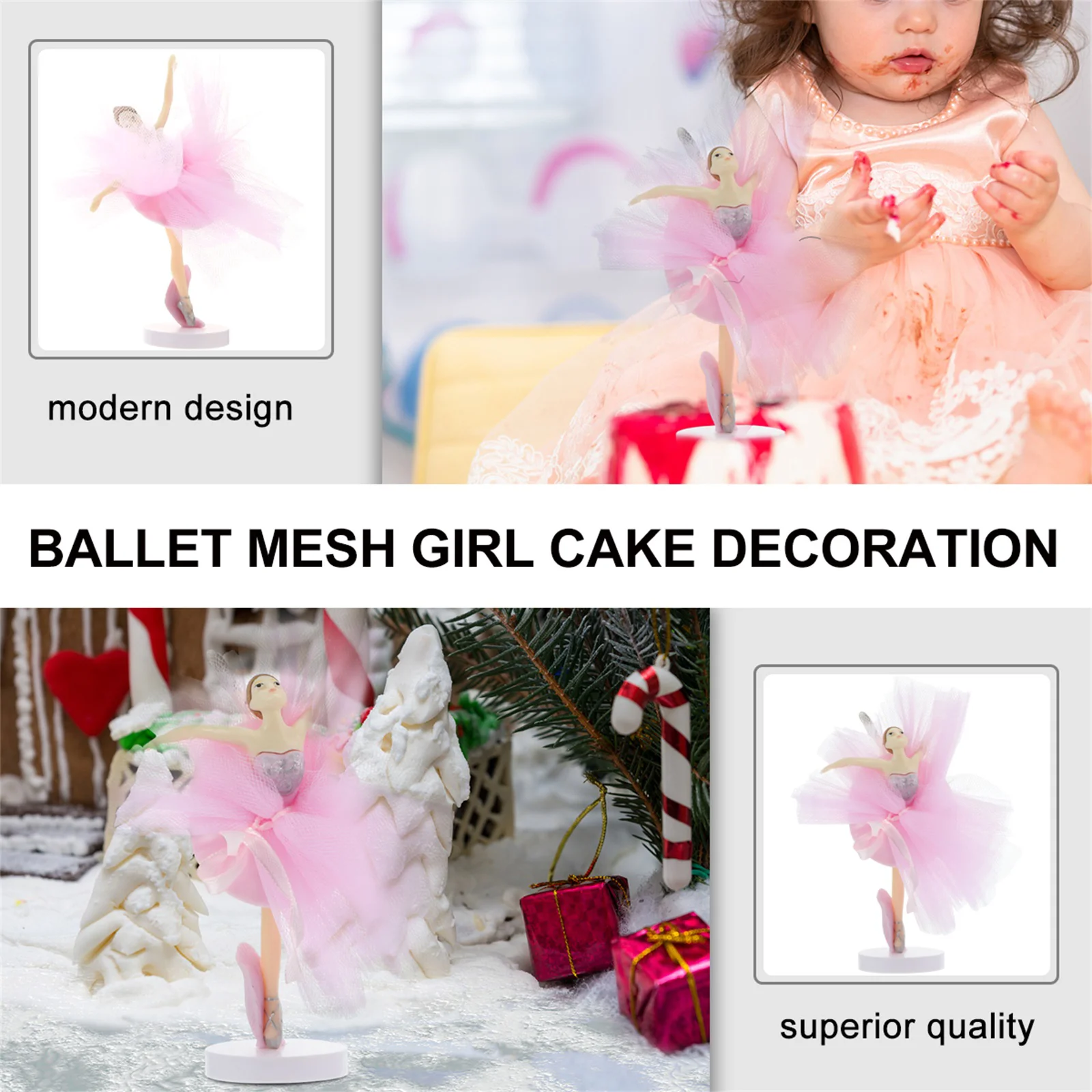 3 Sets Cake Decoration Tulle Skirt Girl Ornament Creative Dessert Party Toy Decorate Toppers Birthday Pvc Baby Toys