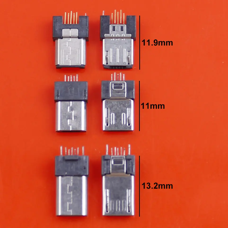 JCD 10PCS 5Pin Micro USB Male Socket Mini Clamp W/ Ground Wire Welding Connector Tail Plug Vertical PCB Converter Breakout Board