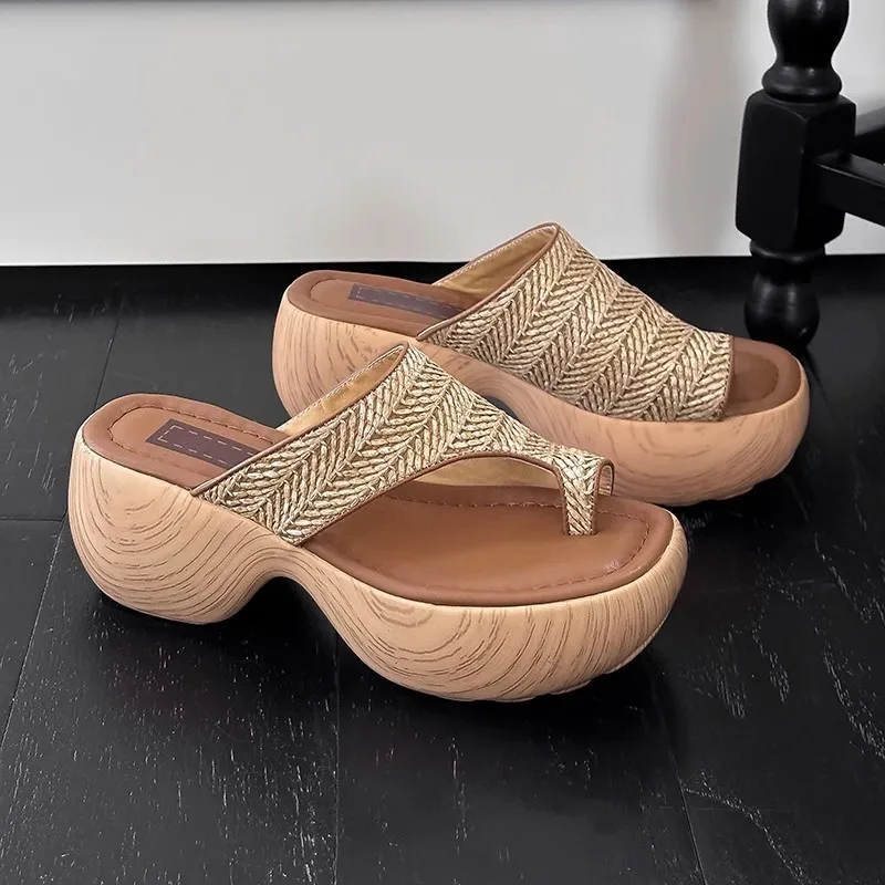 Sandalias gruesas con Clip dedos para Mujer, zapatos elegantes De tacón medio, diapositivas De moda para verano 2025, zapatos De tacón nueva tendencia, chanclas para Mujer De Sandalias