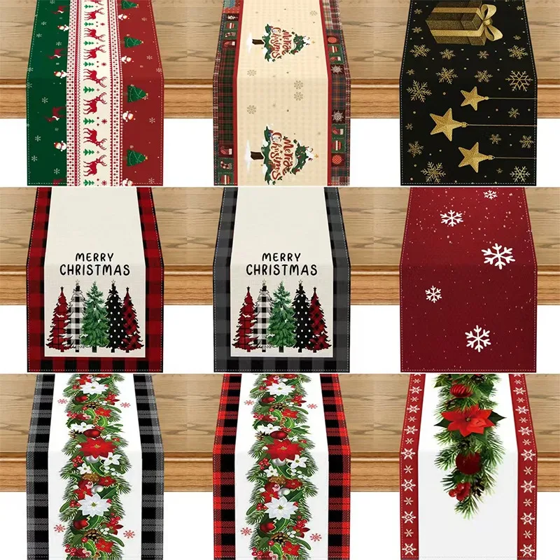 

Luxury Christmas Table Runner Black Gold Star Snowflake Poinsettia Floral Table Cover for Home Kitchen Winter Holiday Dinner