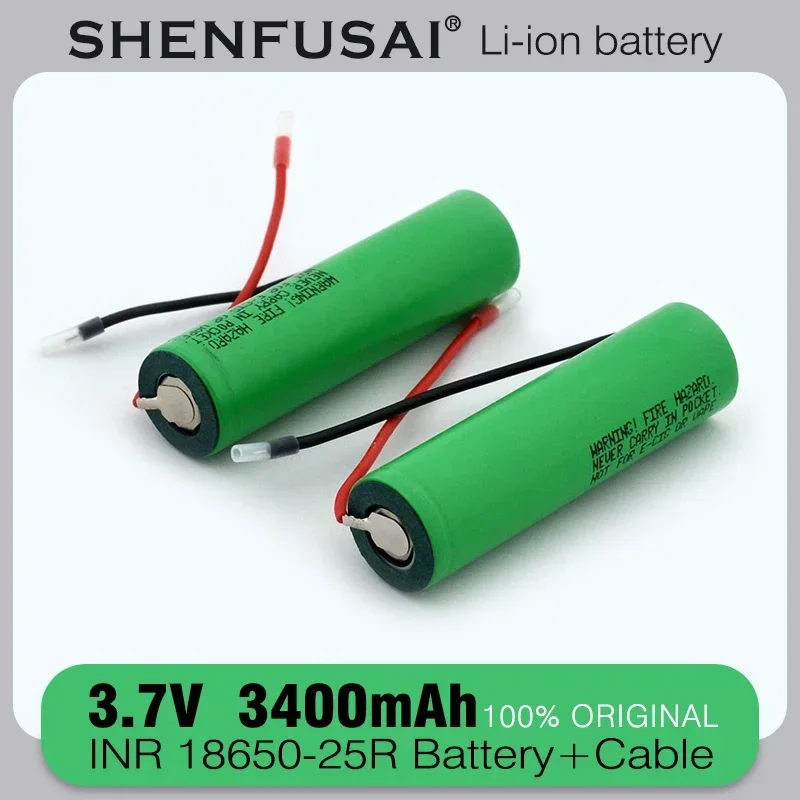 

New lithium-ion rechargeable battery 18650 25R 3.7V 3400mAh discharge 25A high current DIY silicone wire