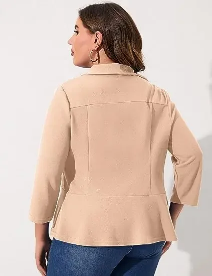 Chaqueta informal de talla grande para mujer, cárdigan de oficina de manga larga con solapa frontal, novedad