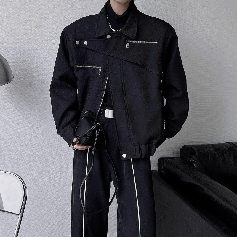 

High Street Style Zipper Jacket for Men Spring and Summer Turn-down Collar Long Sleeve Trendy Coat Loose Casual Fashionable Top