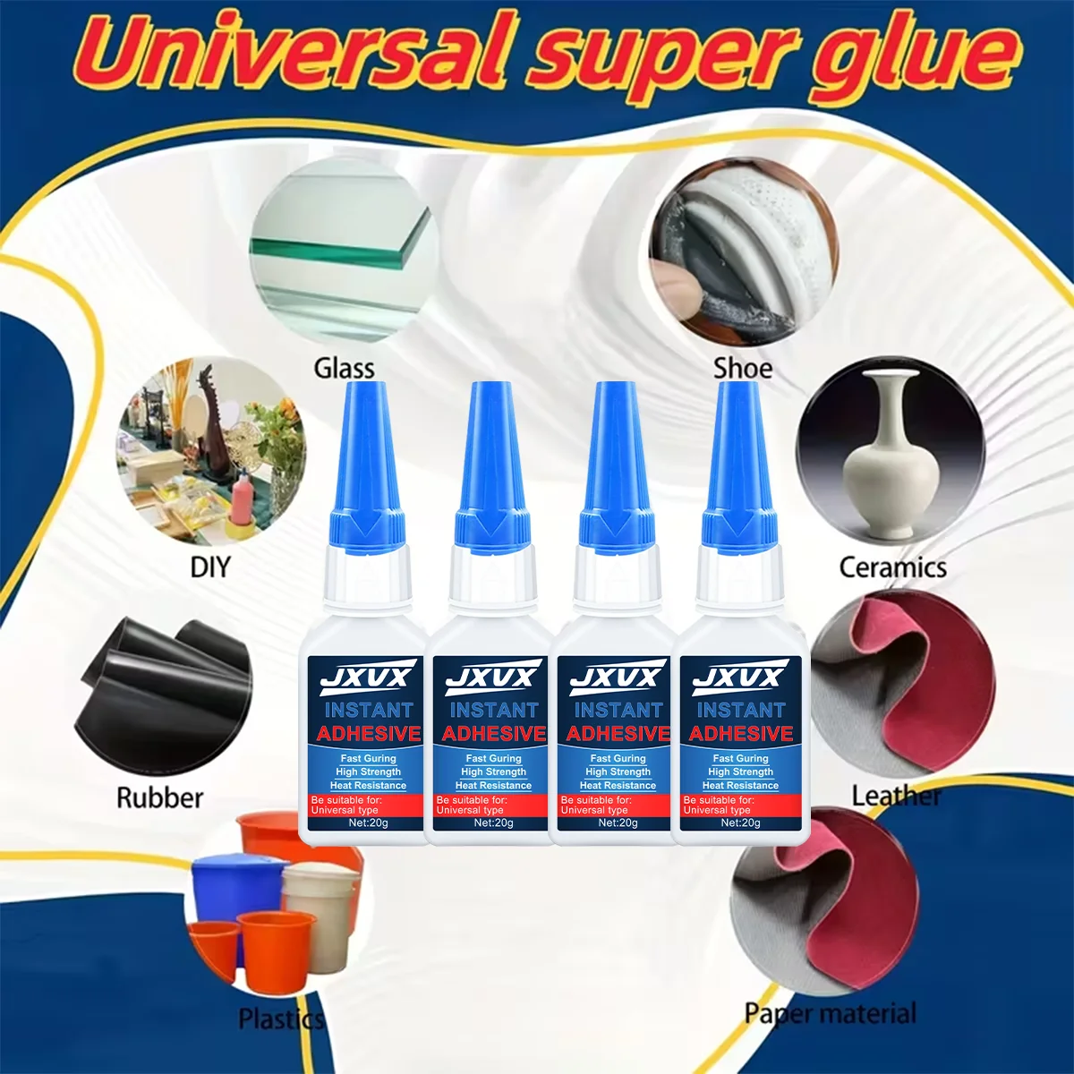 20 g schnell trocknender Sofortkleber, schnell klebender Cyanacrylat-Superkleber, Kunststoff/Keramik/Glas-Reparaturkleber, Mehrzweck-Kleberwerkzeug