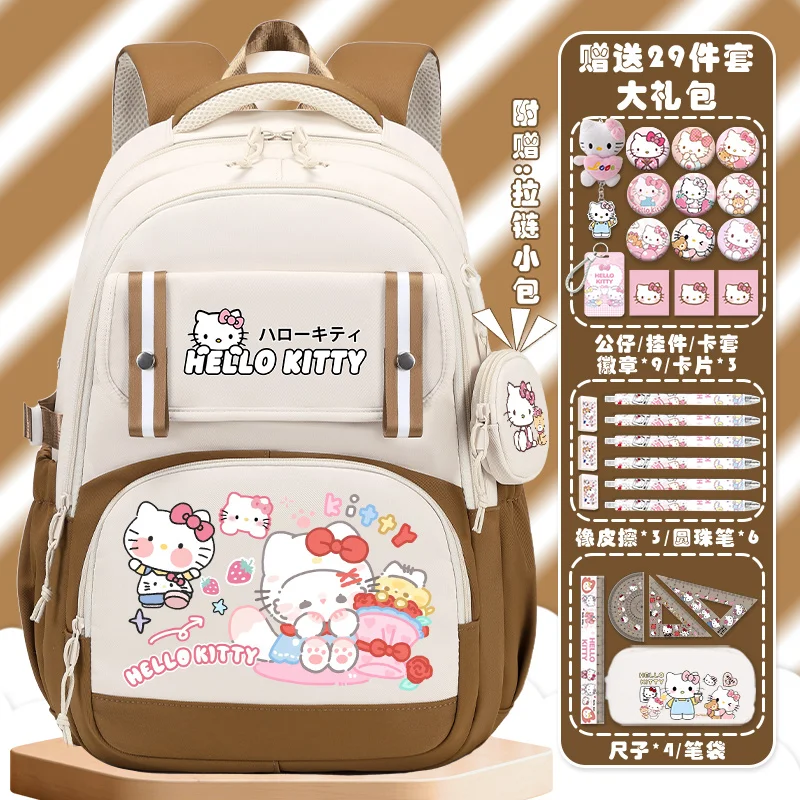 Sanrio-mochila escolar de Hello Kitty para niños y niñas, morral ligero protector de columna vertebral, bonito dibujo animado, novedad