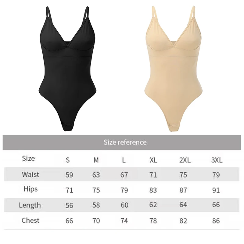V Neck Shapewear for Women Tummy Control Bodysuit Thong Seamless Body Shaper Backless Sling Push Up Chest Corset Slimming Fajas