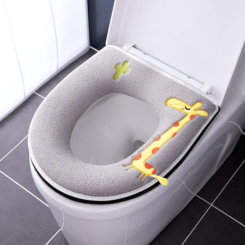 

2025 New Cute Home Toilet Mat Four seasons Thickening Winter Zipper soft Toilet Seat pad Cape WC Covers Cushion Warm Potty mats