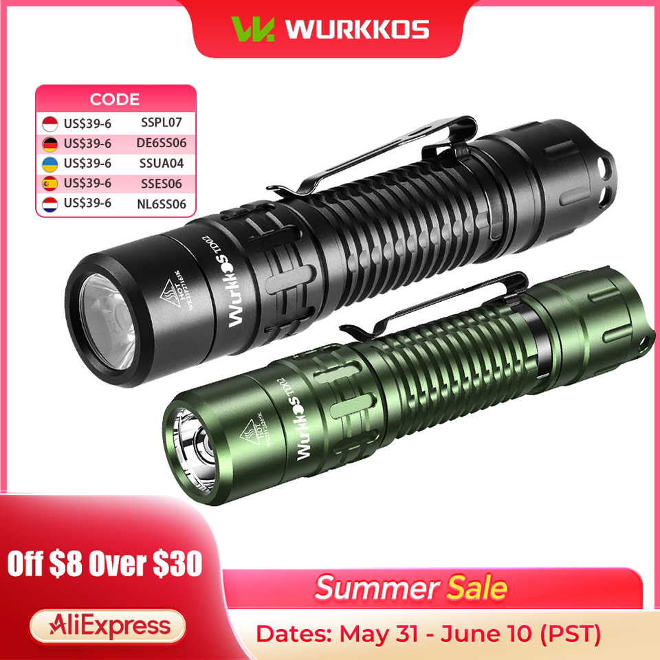  Wurkkos TD02 Self Defense Tactical Flashlight 18650 EDC Rechargeable Lamp 2000LM SST40 LED Torch IPX8 Military Emergency Light 