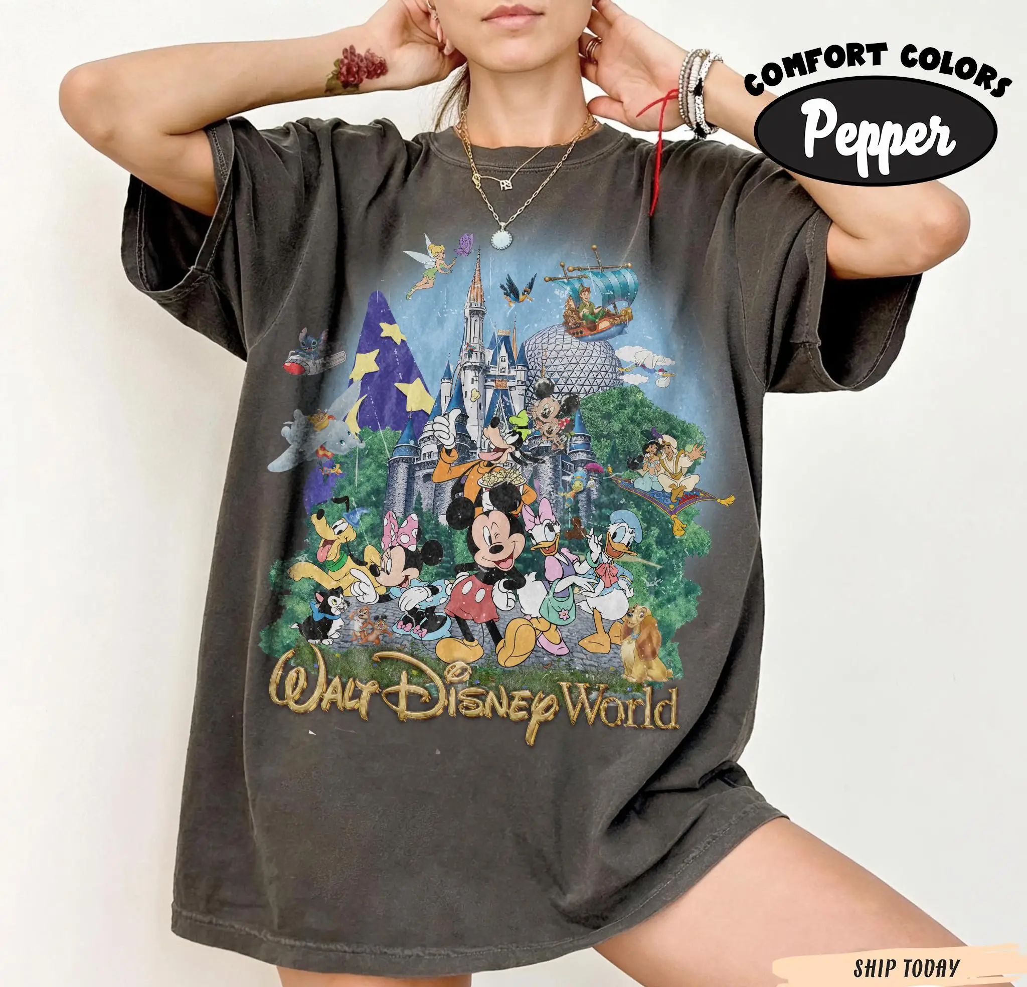Vintage 90’s Retro Walt Disney World Shirt Disney World Magic Kingdom Shirt Mickey And Friends Shirt Disney Family Trip 2026 Tee