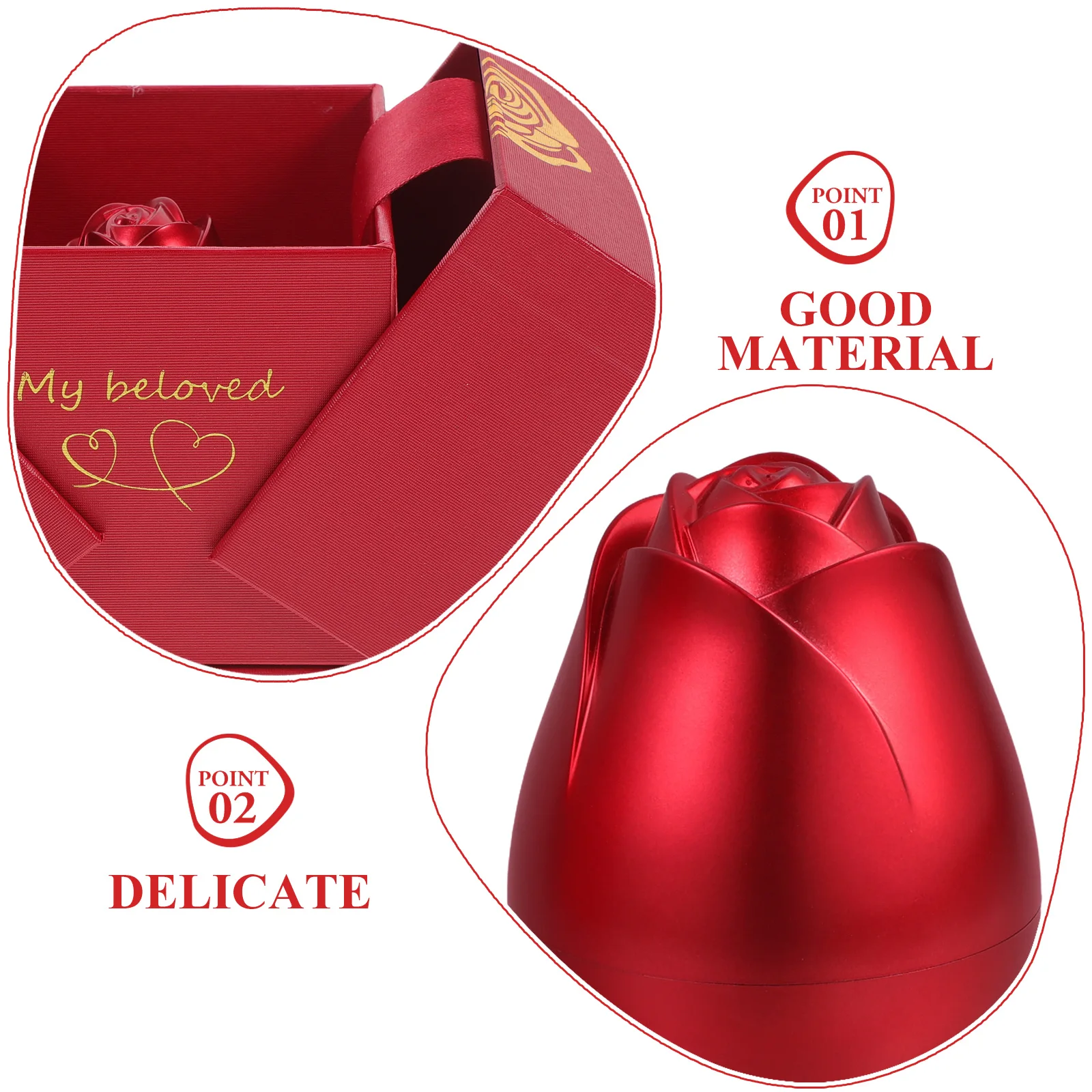 

1 Set Metal Rose Jewelry Box Red Premium Aluminum Alloy Ring Necklace Storage Gift Case Multi-Function Packaging Holder Elegant