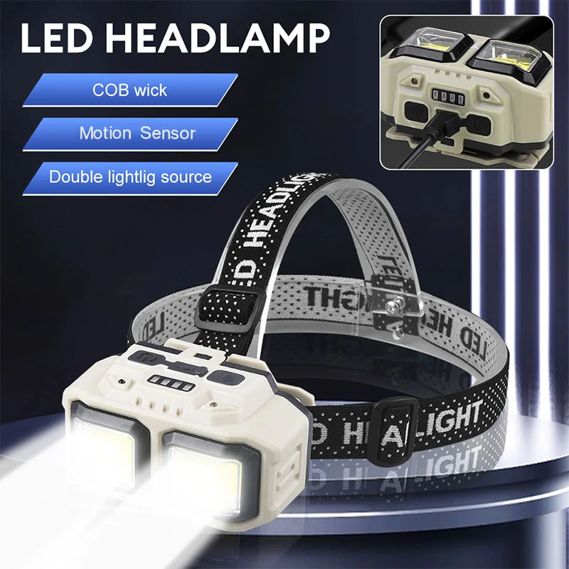 USB Rechargeable COB LED Powerful Headlamp Torch Waterproof  Head Light for Outdoor Camping Fishing Hunting Search Lantern Torch