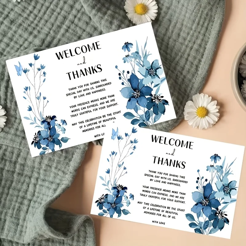 50PCS Beautiful Flower Design Decoration Thank You Cards, Used for Wedding Decoration, Banquet Events and Other Scenarios