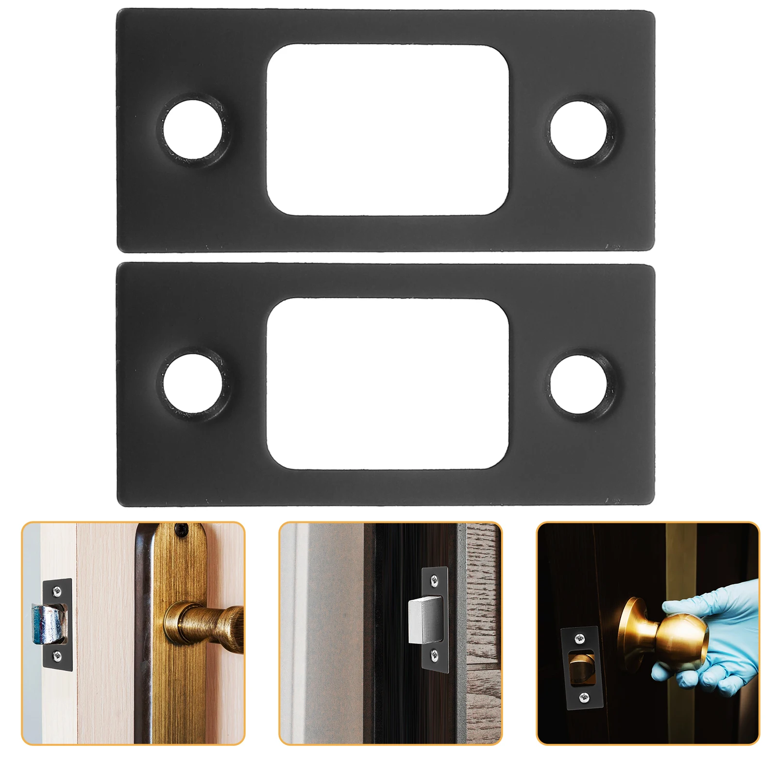 

2 Pcs Lock Tongue Buckle Stainless Steel Reinforcement Kit Deadbolt Strike Plate Cover Black Color Easy Installation Door Knob