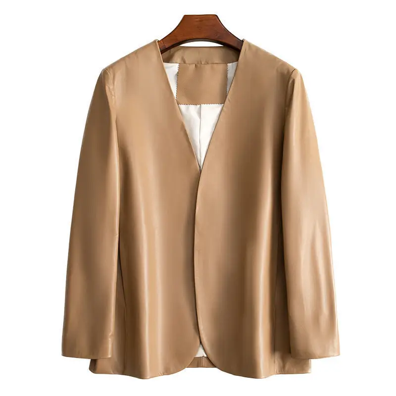 

Sheepskin Genuine Leather Spring and autumn new Fashion V-neck Women's Mid length Coat