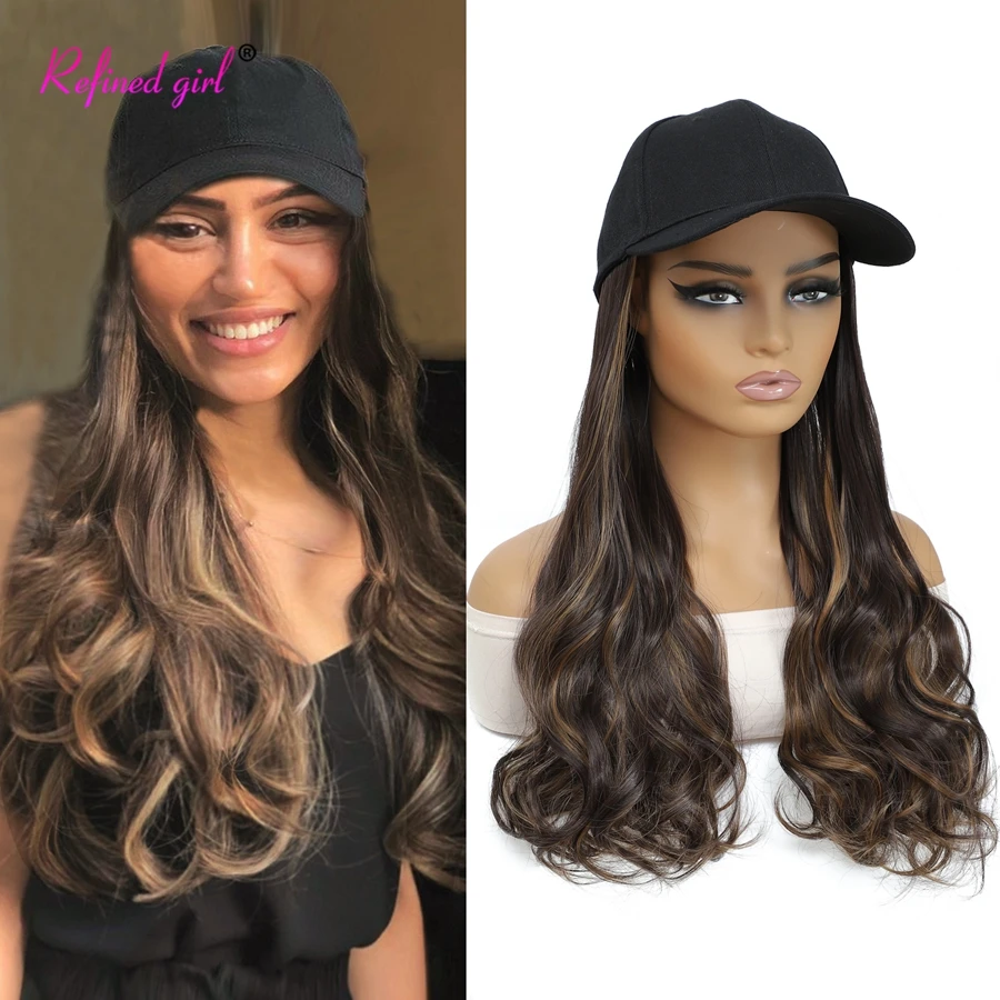 

Long Wave Wig Baseball Cap with Synthetic Wave Hair Extensions Wig Hat for Women Mix Brown Black Red Color Adjustable Hat Wig