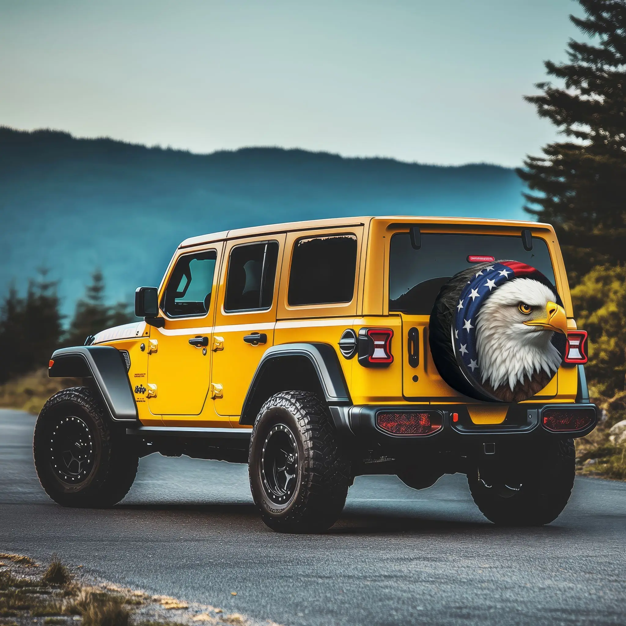 星条旗の模様が描かれた翼を広げたタイヤカバーは、ジープのオフロード車、RV、トレーラーに適しています。 愛国者