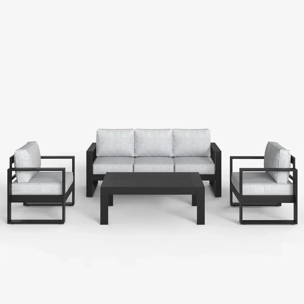 4 Pieces Outdoor Patio urniture Set, Metal ern Contion Soa Set with Coee Table and Washable Thick Cushions or Porch, Backyard, D