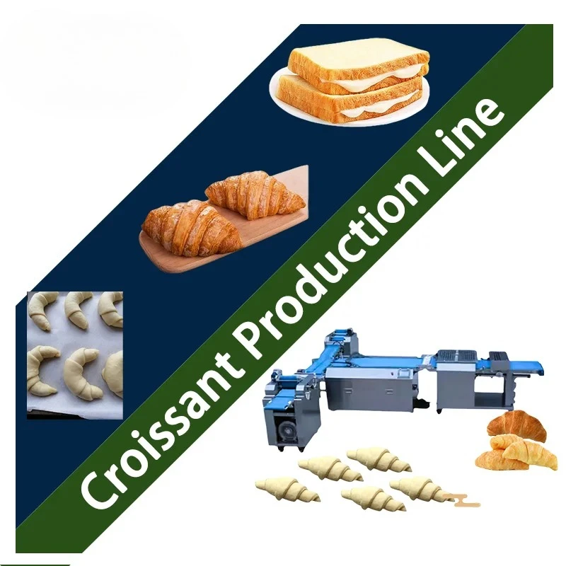 Complete Croissant Making Production Line, Bakery Dough Laminating Sheeter, Dough Cutter & Forming Machine