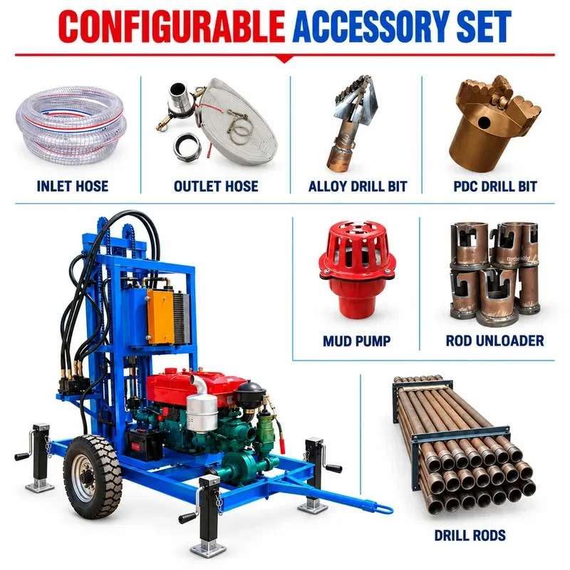 for 150M Depth Small Portable Water Well Drilling Equipment Factory Direct Sales Towable Water Well Drilling Machine