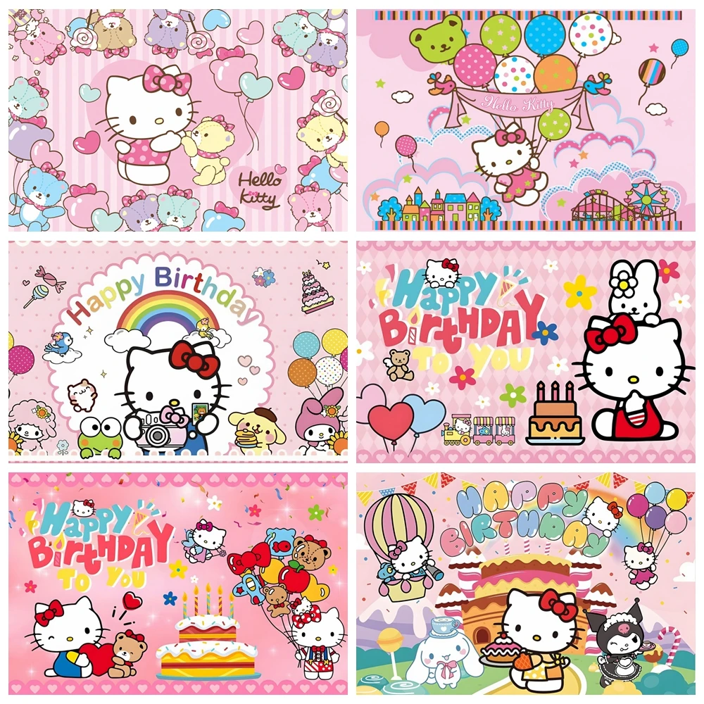 

Hello Kitty Kuromi Birthday Party Background Decoration Girl Baby Birthday Photography Background Wall Baby Shower Banner