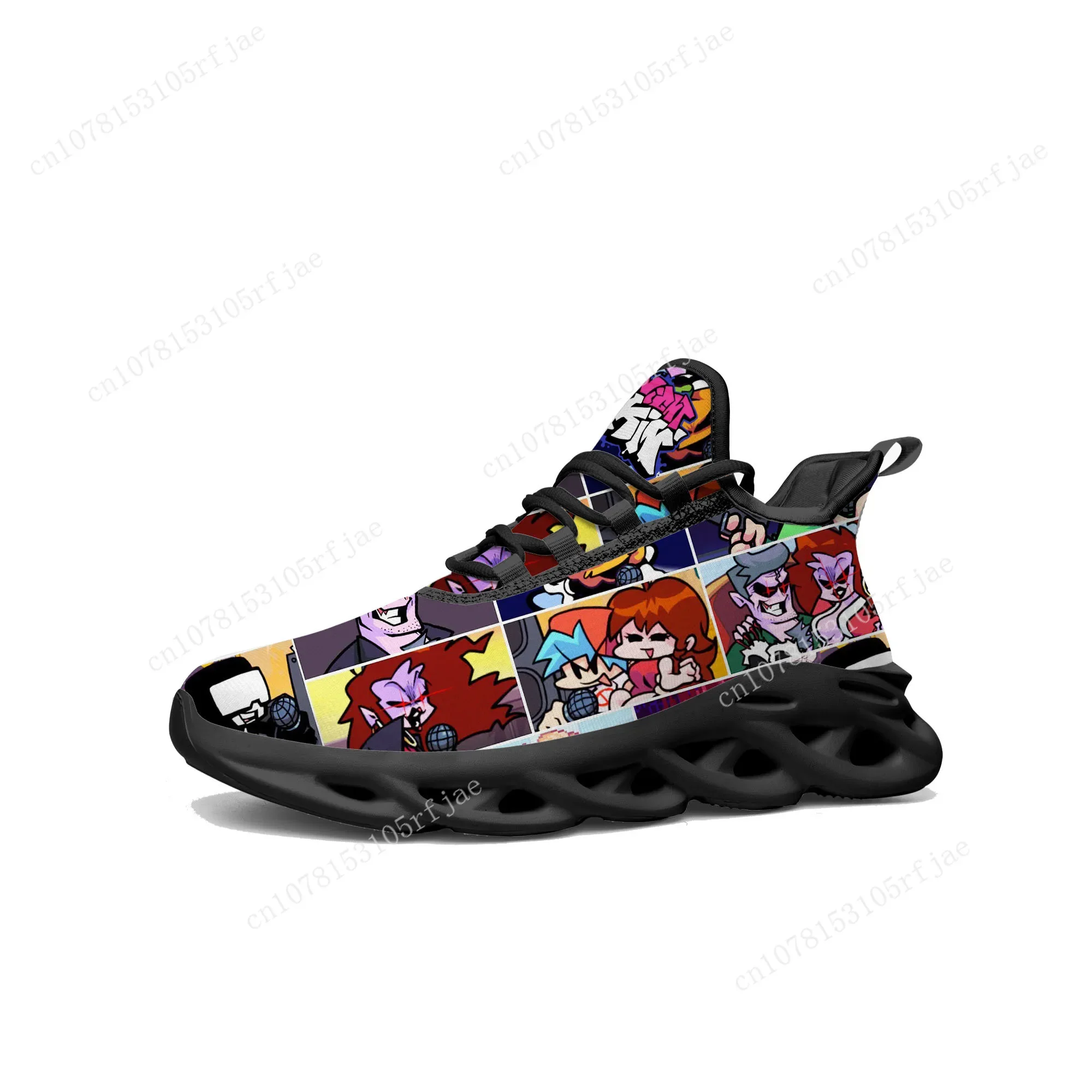 Funkin-Cartoon Night Game Friday Flats Sneakers para homens e mulheres, esportes para adolescentes, tênis de corrida, alta qualidade, sob medida, com renda