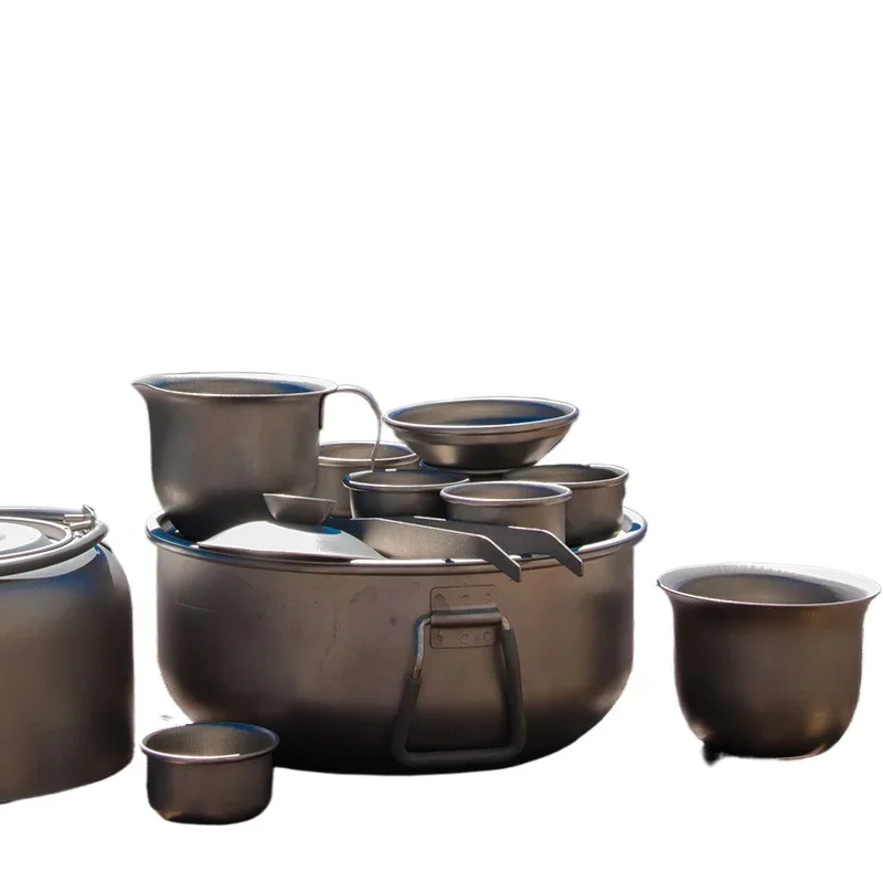 

Titanium Teacup 6 People Kung Fu Tea Set Outdoor Portable Pure Titanium Teapot