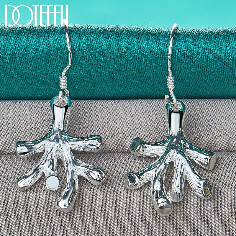 DOTEFFIL 925 Sterling Silver Coral Drop Earrings Charm For Women Jewelry Fashion Wedding Engagement Party Gift