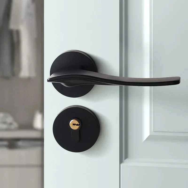New Black Handle, Modern Simple Indoor Mechanical Door Lock, Bedroom Study Office Wooden Door 58 Split Lock Fit 3.8-4.8cm Door
