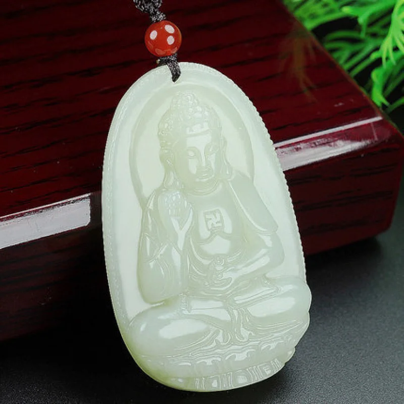 Natural Hetian Zodiac Guardian Deity - Manjushri Bodhisattva Pendant - Birth Buddha Jade Necklace