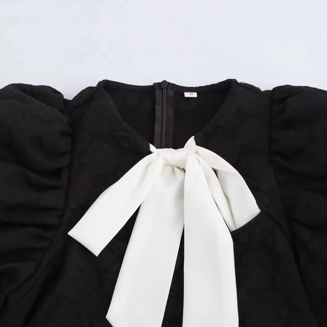 JNLEAOG 가을 신상 여성 드레스 컬러 블록 나비 매듭 장식 버블 슬리브 요정 스커트 반팔 라운드 넥