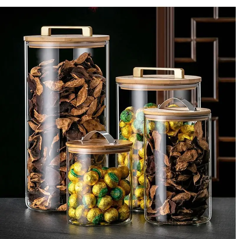 

Kitchen Grain Dispenser Glass Storage Jar Household Coffee Bean Sealed Jar Bottle with Lid Transparent Tea Caddy Glass Container