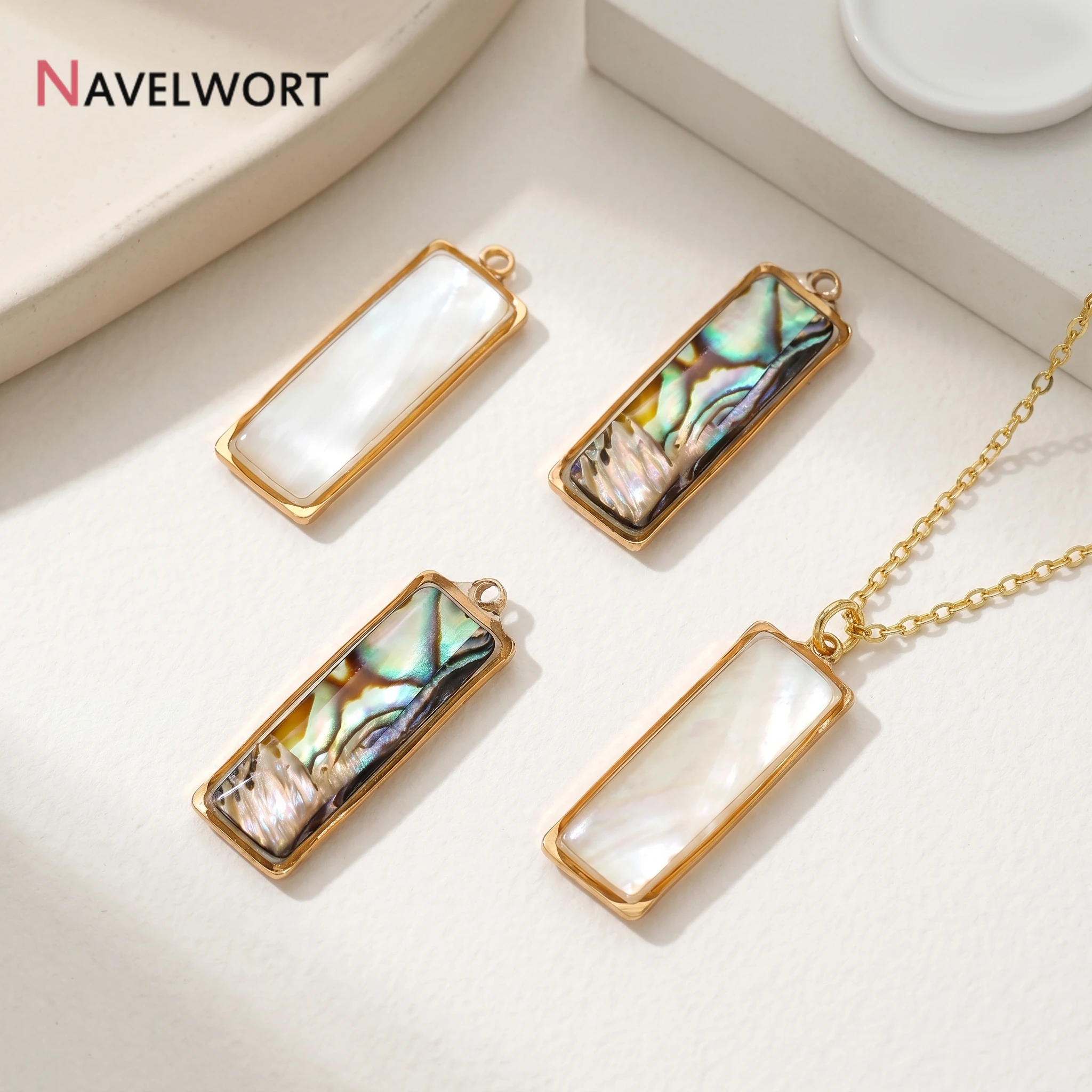 18K Gold Plated Abalone Shell Rectangle Pendant For Making Jewelry, For DIY Bracelet Necklace Making Accessories - view 2